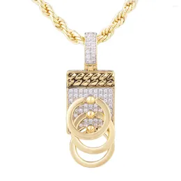 Pendant Necklaces VANAXIN Necklace Men Iced Out Key Square 14K Gold Plated Pave Zircon Charms Hip Hop Jewellery For Women Gift