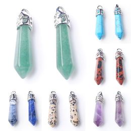 Natural Stone Quartz Crystal Aquamarine Alloy Pendant for DIY Jewelry Making Necklace Accessories12pair BZ9002884