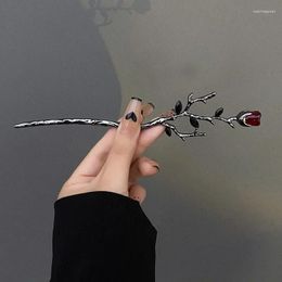 Hair Clips Vintage Rose Sticks For Women Girls Simple Flower Black Red Hairpin Chopstick Disk Headdress Jewelry 2023