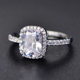 925 Sterling Silver Moissanite Certified Diamond Wedding Ring for Women Engagement Square Coloured Gemstone Zircon Fashion Rings2061