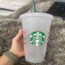 24OZ 710ml Plastic Tumbler Reusable Clear Drinking Flat Bottom Cup Pillar Shape Lid Straw Mug Bardian UV machine printing does not233r