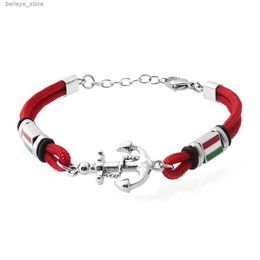 Charm Bracelets Runda Mens Bracelet Red in Nylon Rope Chain with Anchor Stainless Steel Adjustable Size 22cm Nautical Jewelry Surf BraceletL23121