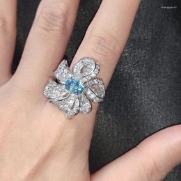 Cluster Rings DIWENFU Natural Sky Blue Topaz Multi-layer Winding Flower Ring For Women Anillos De Silver 925 Jewellery Sapphire Open Box