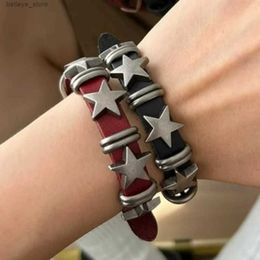 Charm Bracelets Gothic Star Punk Faux Leather Bracelet for Men Women Spiked Bangle Goth Jewellery Vintage Y2K Cosplay Emo Clothes AccessoriesL23121