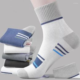 Men's Socks 5 Pairs/Lot Coloured Striped Polyester Cotton Mid Length Comfortable Breathable Shorts Funny Casual