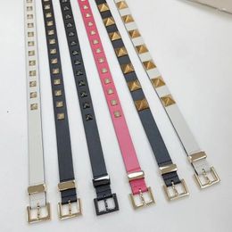 Belts Stylish Waist Full Hardware Women's Belt 2.0 Needle Head Cowhide With Pyramid All-in-one Sash