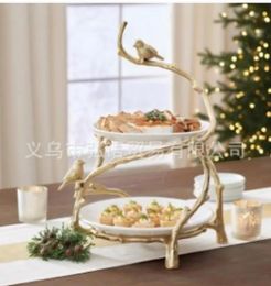 Plates Dishes Plates Gold Oak Branch Snack Bowl Stand Christmas Candy Decoration Display Home Party Specialty Rack Drop Delivery Garden K