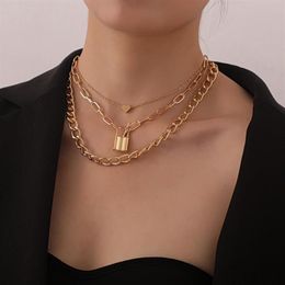 Pendant Necklaces Vintage Punk Boho Multilayer Choker Lock Heart Chain Necklace For Women Gold Silver Colour Collar Fashion Jewelry2690