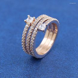 Cluster Rings Rose Gold Plated Triple Spiral Ring With Clear Cz Fashion Style Jewelry For Women
