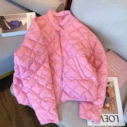 Women s Down Parkas Y2k Sweet Love Quilted Jacket Korean Fashion Loose Casual Zip Up Autumn Winter 2023 All match Padded Coats 231219