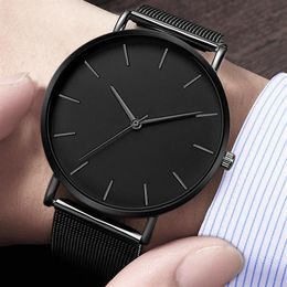 Men Watch Quartz Casual Watches Simple Metal Hour Reloj Quartz Watch Montre Mesh Stainless Steel erkek kol saati masculino clock329m