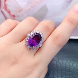 Cluster Rings 10 14mm VVS Grade Natural Amethyst Ring 925 Silver Jewelry With 3 Layers 18K Gold Plating Dazzling Crystal