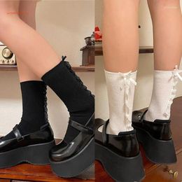 Women Socks Lace Calf Bowknot Middle Tube Sock Summer Ruffle Stocking For Student Girl Lady Campus