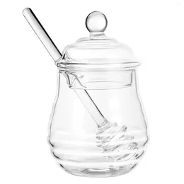 Dinnerware Sets Honey Dispenser Pot With Dipper Clear Jar Stirring Rod Container Glass Containers