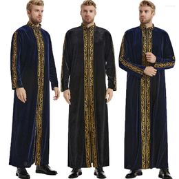 Ethnic Clothing Muslim Men Velvet Embroidery Jubba Thobe Islam Ramadan Abaya Dress Long Robe Saudi Arabic Musulman Caftan Middle East