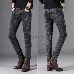 Men's Jeans Summer Thin Stretch Jeans Men's Slim Fit Skinny Pants Korean Casual Retro Snowflake Pants Men's Fashion Skinny Jeans Men Gray L231220