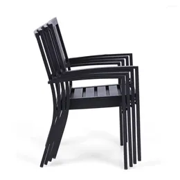 Camp Furniture Set Of 2 Outdoor Patio Dining Chairs Modern Metal Armchairs Black Beach