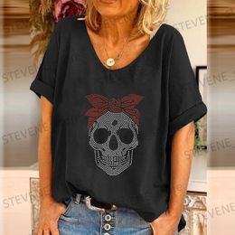 Women's T-Shirt 2023 New Women T-shirt 3D Horror Skull Print Women V-neck Tops Short Sleeve Shirt Casual Street Versatile Clothing Ladies Tees T231220