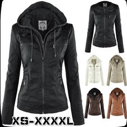 2023 Long sleeved solid color zippered hooded leather jacket for women 231220