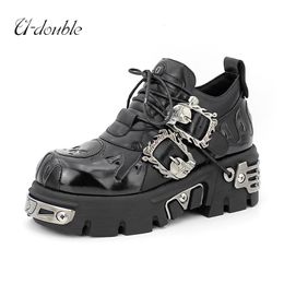 Boots Men and Women Vintage Rock Couple Shoes Dark Punk Leather Retro Boots Metal Niche Design Unisex Single Platform Shoes 231219