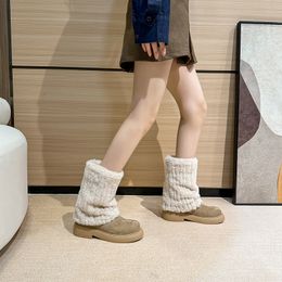 Women's Snow Boots Winter Plush Insulation Cotton Shoes Thick Soles Anti Slip Mid-Calf Boots Imitation Mink Fur Shoes