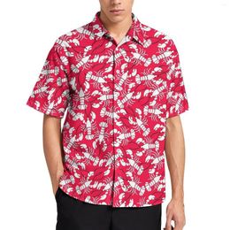 Men's Casual Shirts Fresh Lobsters Crawfish Beach Shirt Hawaiian Streetwear Blouses Male Printed Large Size