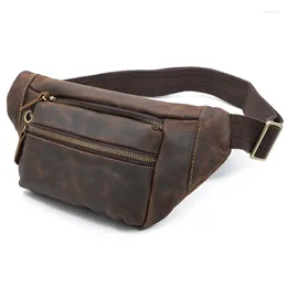 Waist Bags Vintage Men Bag Genuine Leather Small Fanny Pack Belt Banana Travel Chest Crossbody For Cellphone Pouch Casual