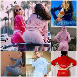 Zweiteiler Frauen mit langärmer Hosen neuer Designer Juicy Trainingsanzug Frauen Samt zweiteiliger saftiger Couture Sportswear Pullover Hoodie Set Casual Weatshirt