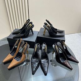 New patent Leather square toe Slingback Pumps shoes stiletto Heels sandals 10.5cm women's High heeled sandals Luxury Designer Dress shoes Sizes 35-42