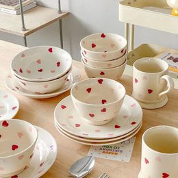 Bowls Cream Wind Girl Love Ceramic Tableware Home Tall Rice Bowl Creative Salad Water Cup Thickened Dish Plate