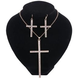 Classic Crystal Cross Wedding Jewelry Sets for Women Clear Rhinestone Necklace Earring Set Bridal Engagement Jewelry Set