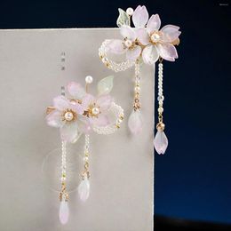 Hair Clips 2pcs Chinese Clip Hairpin For Girls Hanfu Party Vintage Pearl Tassel Barrettes Fringe Floral Headpiece Antique Jewellery