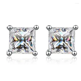 Stud Earrings LORIELE D Colour Princess Cut Moissanite Earring S925 Sterling Sliver Plated With 18k White Gold For Women Fine Jewellery