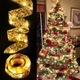 Upgrade LED Double Layer Fairy Lights Strings Christmas Ribbon Bows With LED Christmas Tree Ornaments New Year 2023 Navidad Home Decor