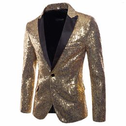 Men's Suits Fashion Luxury Gold Glitter Sequins Shiny One Button Slim Fit Tailored Collar Wedding Party Club Bar Blazer Suit