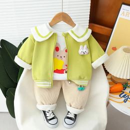 Clothing Sets Children Clothing Sets Winter Baby Girls Warm Plush Coats Sweatshirt Pants Kids Tracksuit Cartoon Rabbit Infant Clothes Outfits 231219