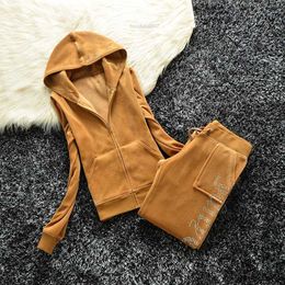 Two Piece Women's Pants Juicy Tracksuit Set Women Velour Sweatshirt Sewing Suits Outfit Hoodi Pant Suit Y2k sports wear J230816 MF1Y UHYN SJWK