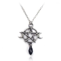 Supernatural Pentagram Moon Necklace Black Crystal Pendant Witch Protection Star Amulet For Women Charm Jewelry Accessories Gift1194y