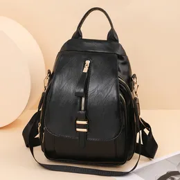 School Bags Ladies Black Retro Backpack Elegant Flap Unique Aesthetic Knapsack High Quality Pu Leather Original Teenage Girl Rucksack