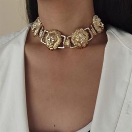 Chokers TIMEONLY Exaggerated Lion Heads Choker Necklaces Silver Gold Colour Metal Charm Necklace For Women Lady Street Style Access3037