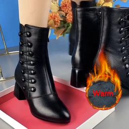 Boots Women Ankle Boots Winter Warm Side Button Ethnic High Heel Booties Pu Leather Platform Mother Shoes Female Footwear 231219