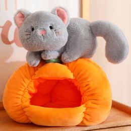 Pumpkin Nest Plush Toy Cute Pet Inside Stuffed Pumpkin Fluffy Decorative Sofa Cushion Couch Throw Pillow Soft Christmas Gifts 231220