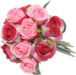 Decorative Flowers Artificial Silk Roses Bundle 12 Heads Rose Red And Pink 2 Colors For Wedding Home Party Festival Decoration