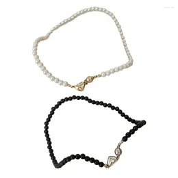 Choker Sweet Elegant Black And White Beaded Heart Necklace For Women Cool Clavicle Chain Daily Wear Jewelry Gift 634D