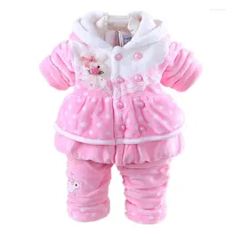 Clothing Sets Infant Baby Girl Clothes 2023 Winter Flannel Suit Thicken Warm Coat Cartoon Jacket Pant Children