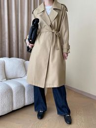 Women's Trench Coats Women Brown Big Size Long Lapel Sleeve Loose Fit Windbreaker Fashion Tide Spring Autumn O658