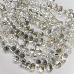 Loose Gemstones Natural Clean Quartz Round Teardrop Beads 8x12mm With Slight Smoky Colour Length 20cm