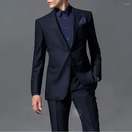 Men's Suits Fashion Mens Navy Blue Formal Tuxedo Slim Fit Daily 2 Piece Business Blazer Wedding Groom Set Jacket Pants Terno Masculino