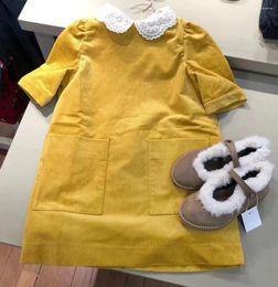 Girl Dresses Baby Girls Clothes Kids Corduroy Fabric Yellow Dress