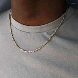Pendant Necklaces 2mm Minimalist Twist Rope Chain Men Necklace Waterproof Not Fade Tarnish Stainless Steel Gold Plated Classic Accessories